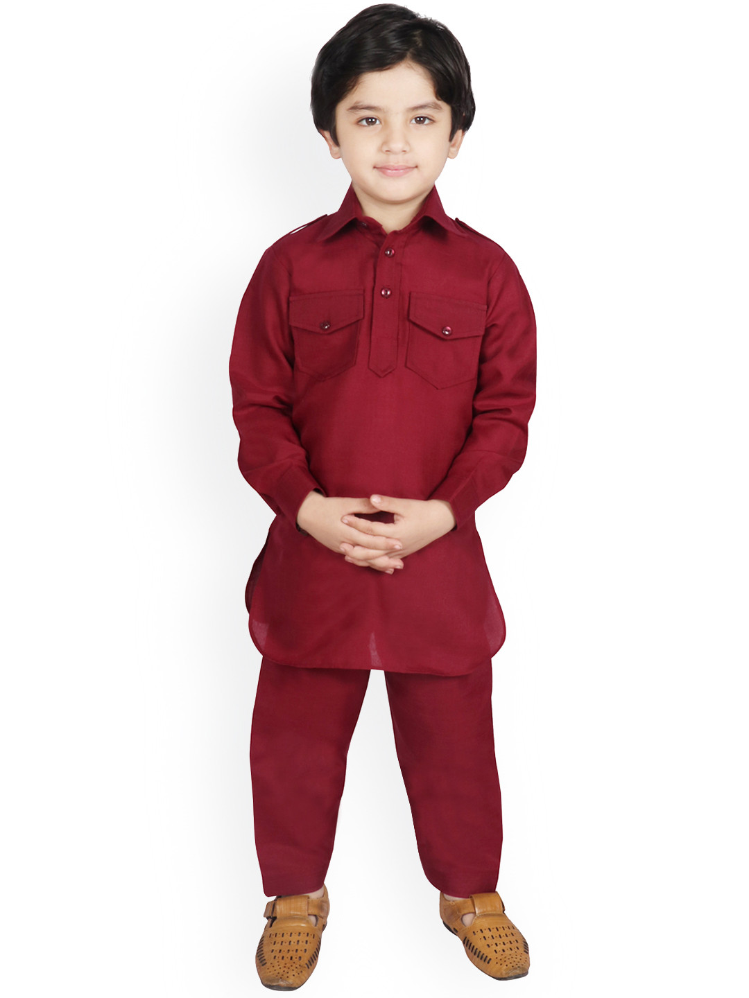 SG YUVRAJ Boys Maroon Solid Kurta with Pyjamas