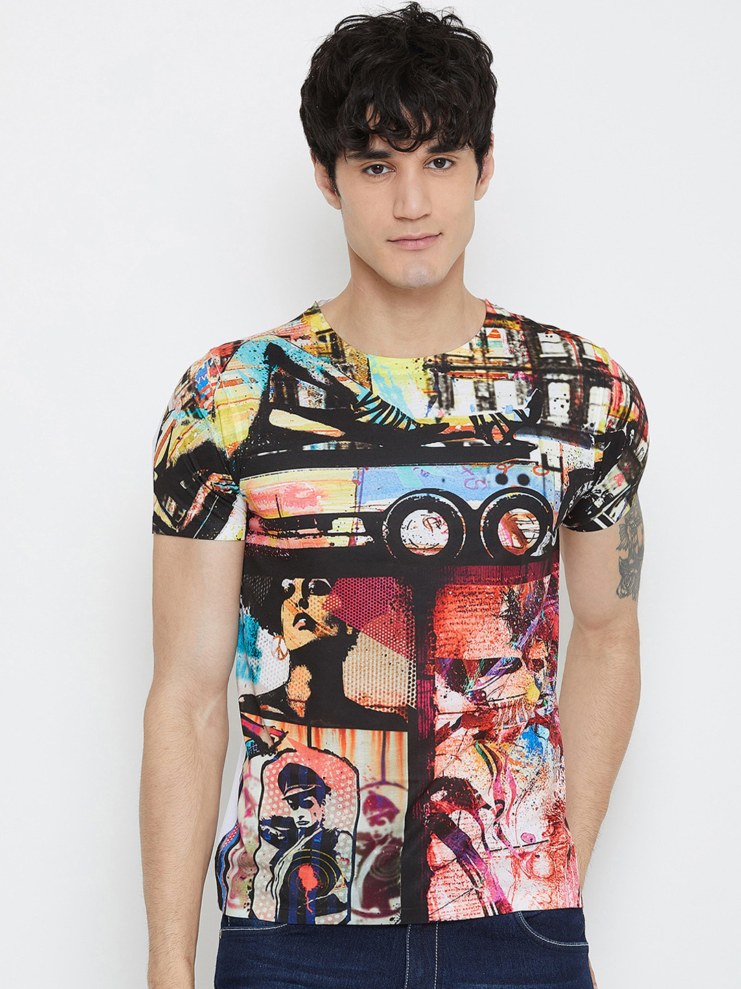 Wear Your Mind Men Multicoloured Printed Round Neck T-shirt