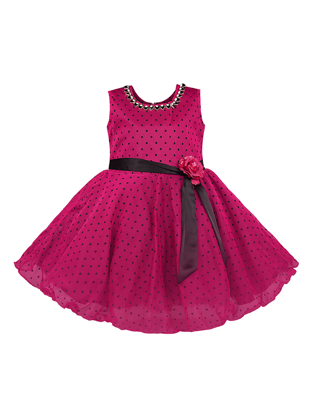 Wish Karo Girls Pink Polka Dot Print Fit and Flare Dress