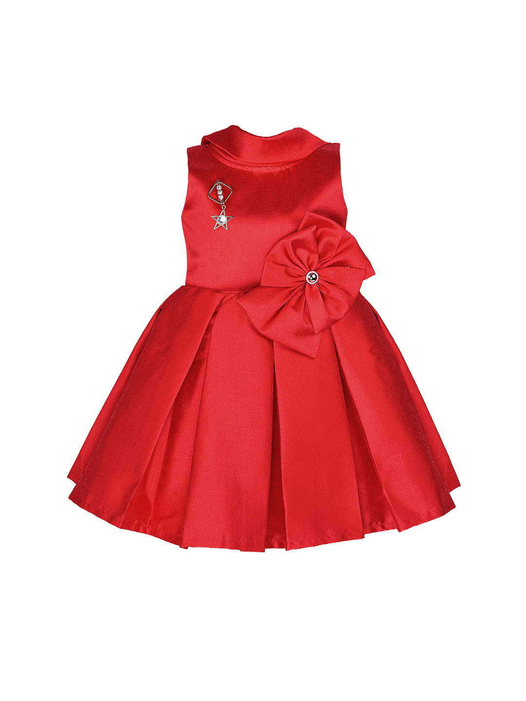 Wish Karo Girls Red Denim Fit and Flare Dress