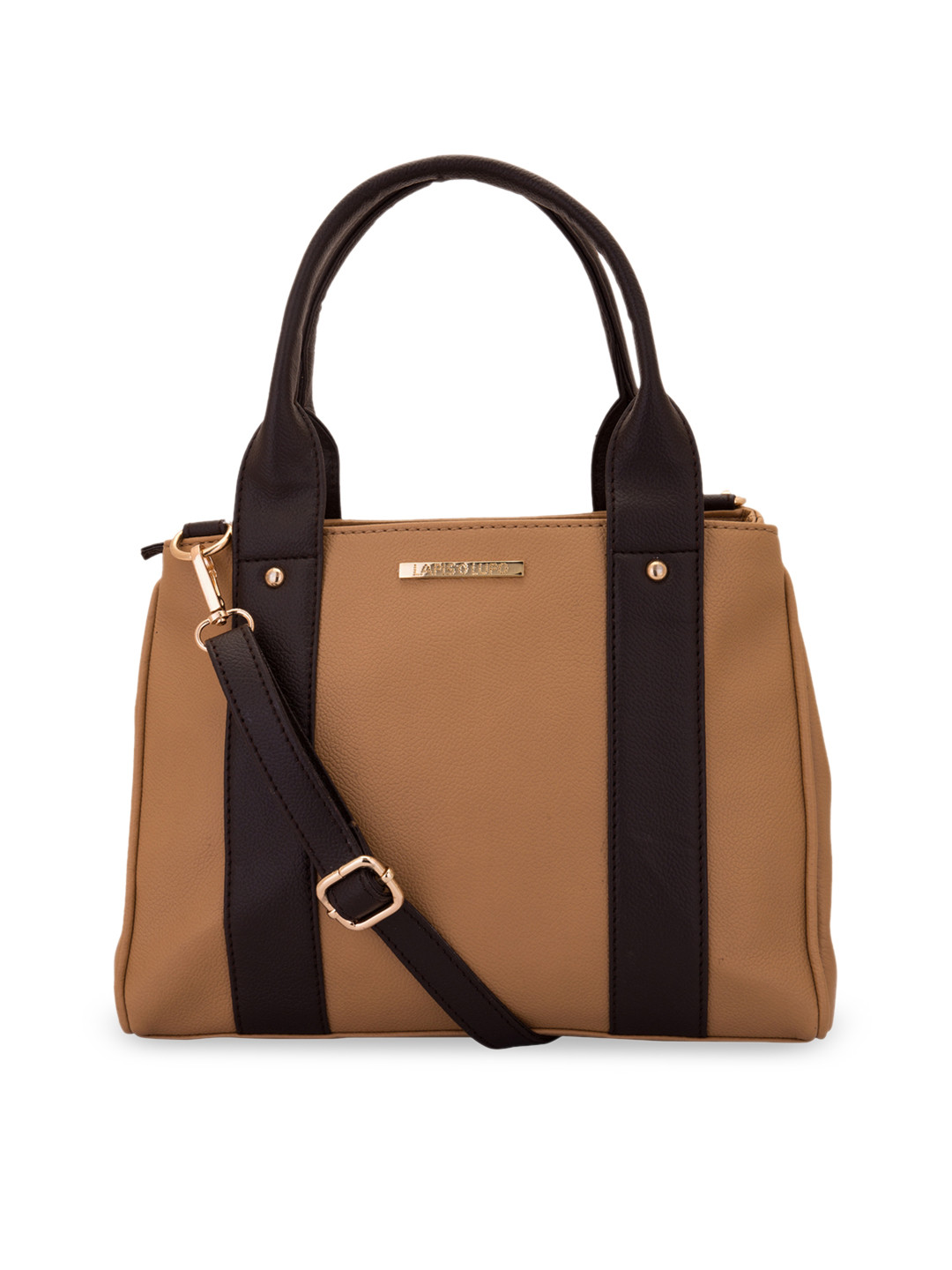 Lapis O Lupo Beige & Black Solid Handheld Bag