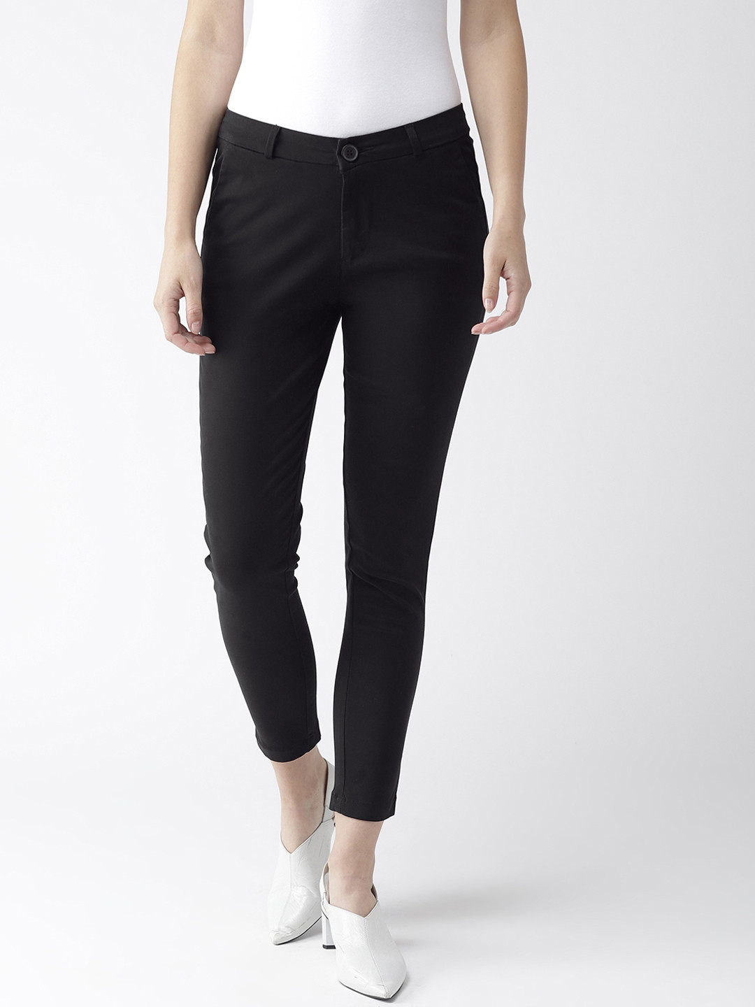 Xpose Women Black Sharp Tapered Fit Solid Regular Trousers