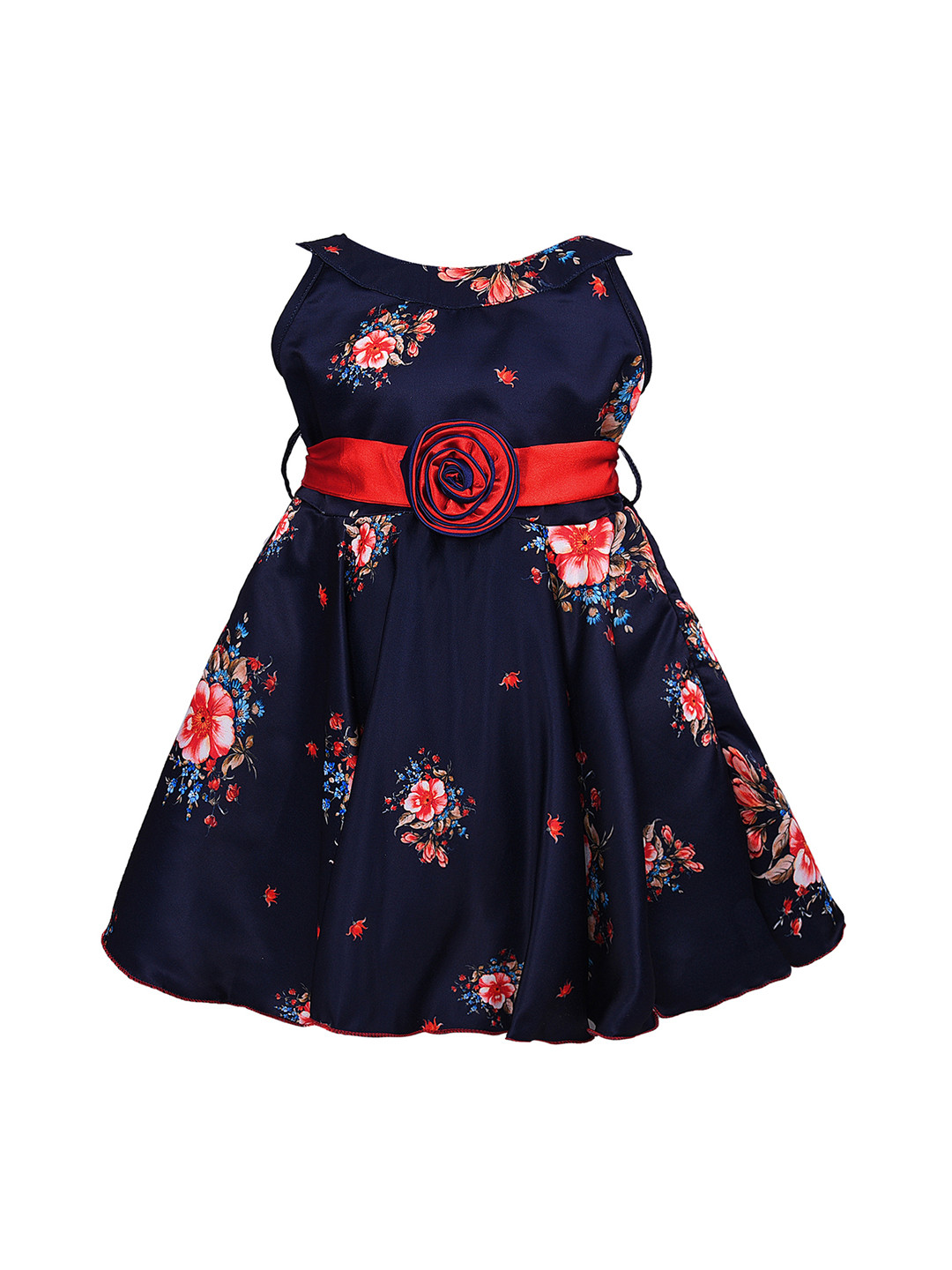 Wish Karo Girls Navy Blue Printed Fit and Flare Dress