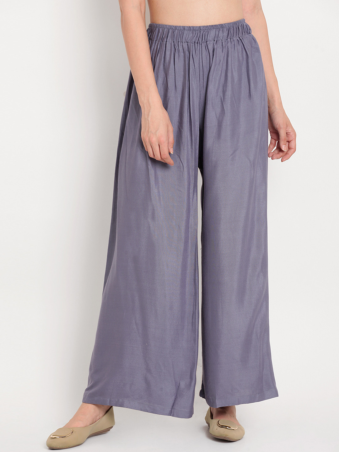 TAG 7 Women Grey Solid Flared Palazzos