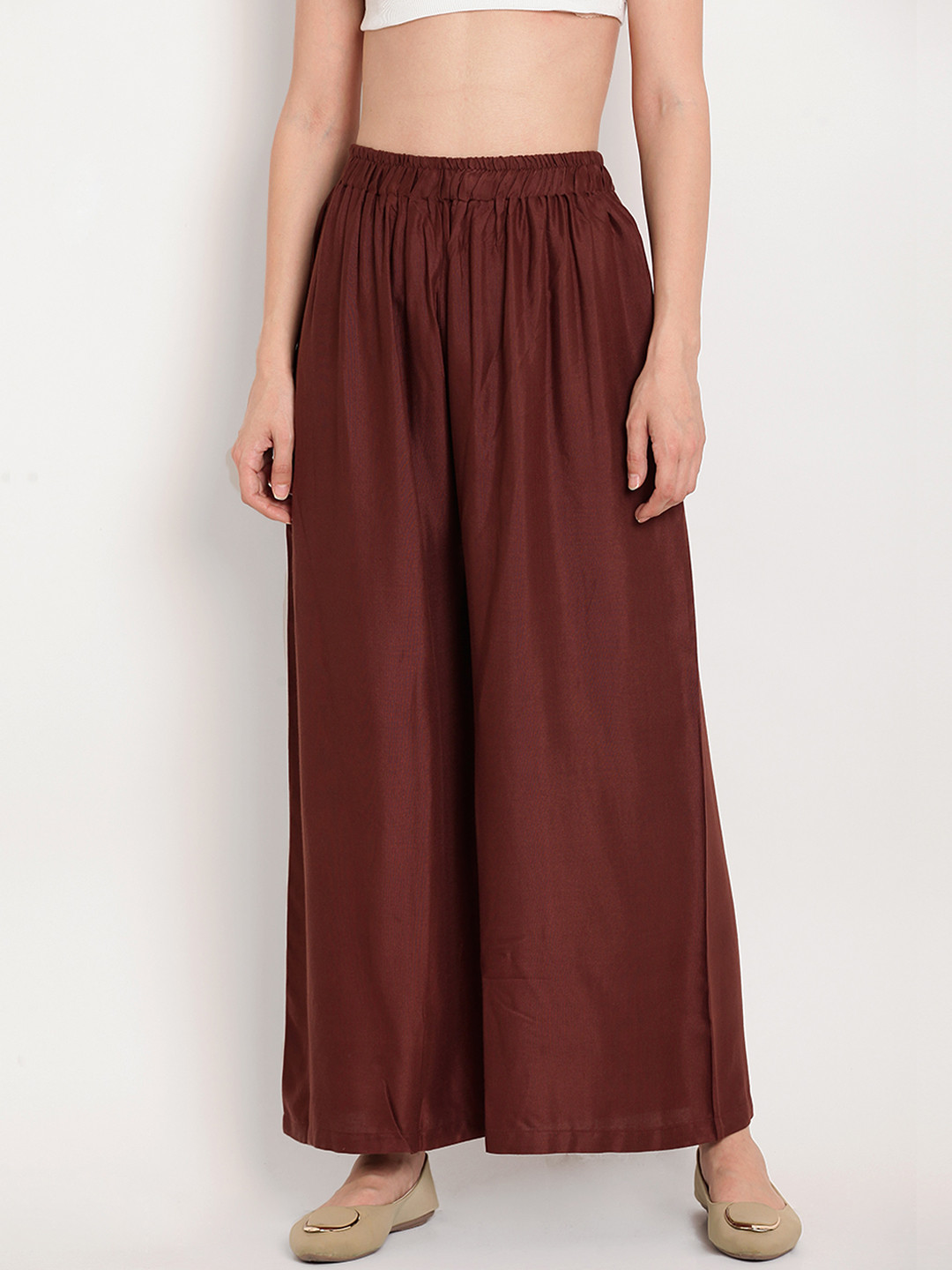TAG 7 Women Brown Solid Flared Palazzos