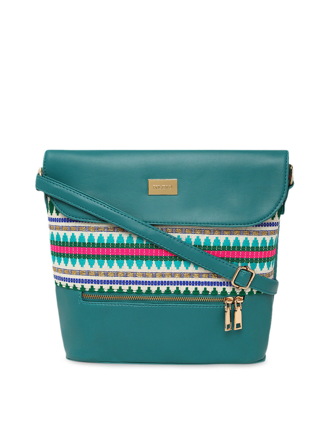 KLEIO Green Jacquard & PU Coated Sling Bag