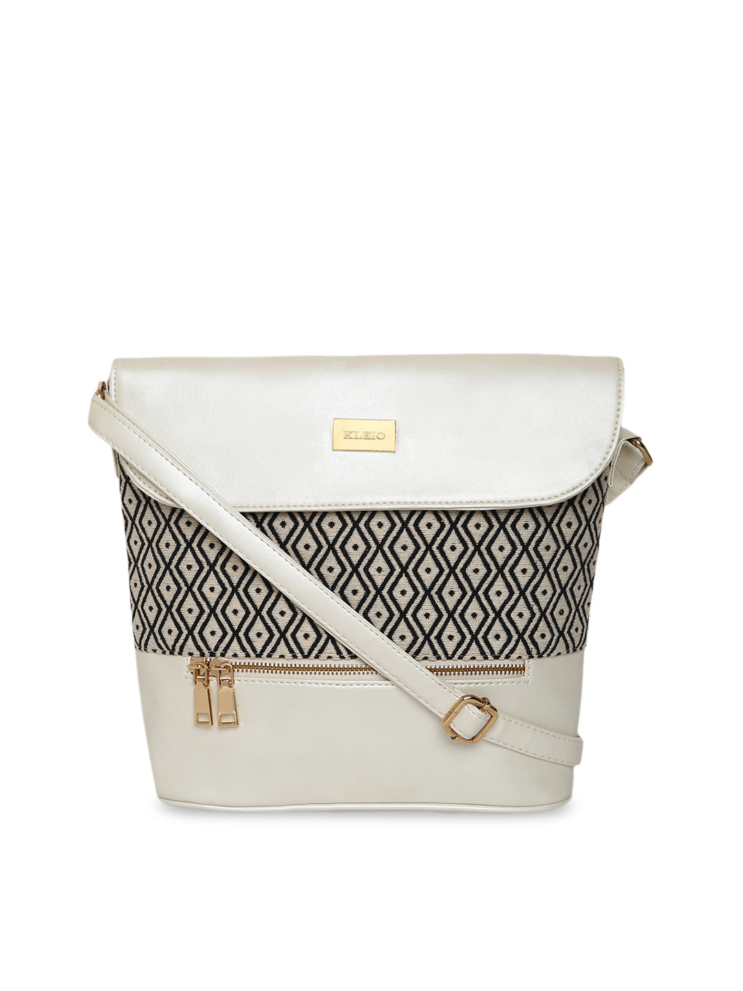 KLEIO White & Black Jacquard & PU Coated Sling Bag