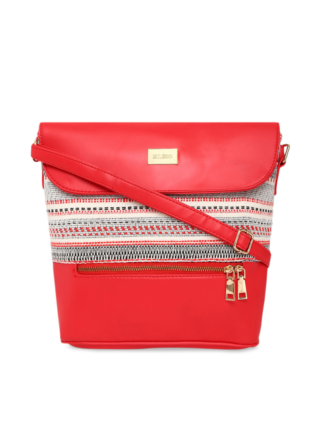 KLEIO Red Jacquard & PU Coated Sling Bag