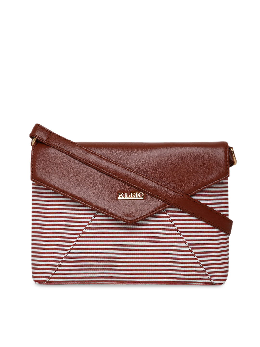 KLEIO Women Brown Striped Envelope Sling Bag