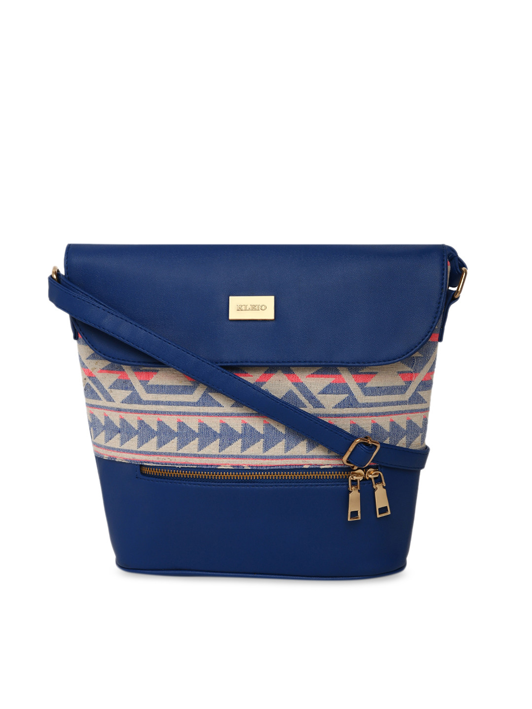 KLEIO Blue Jacquard & PU Coated Sling Bag