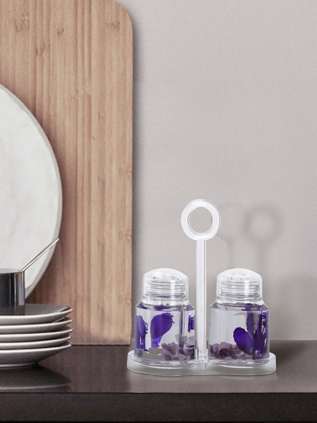 OBSESSIONS Set Of 2 Transparent & Purple Salt & Pepper Shakers