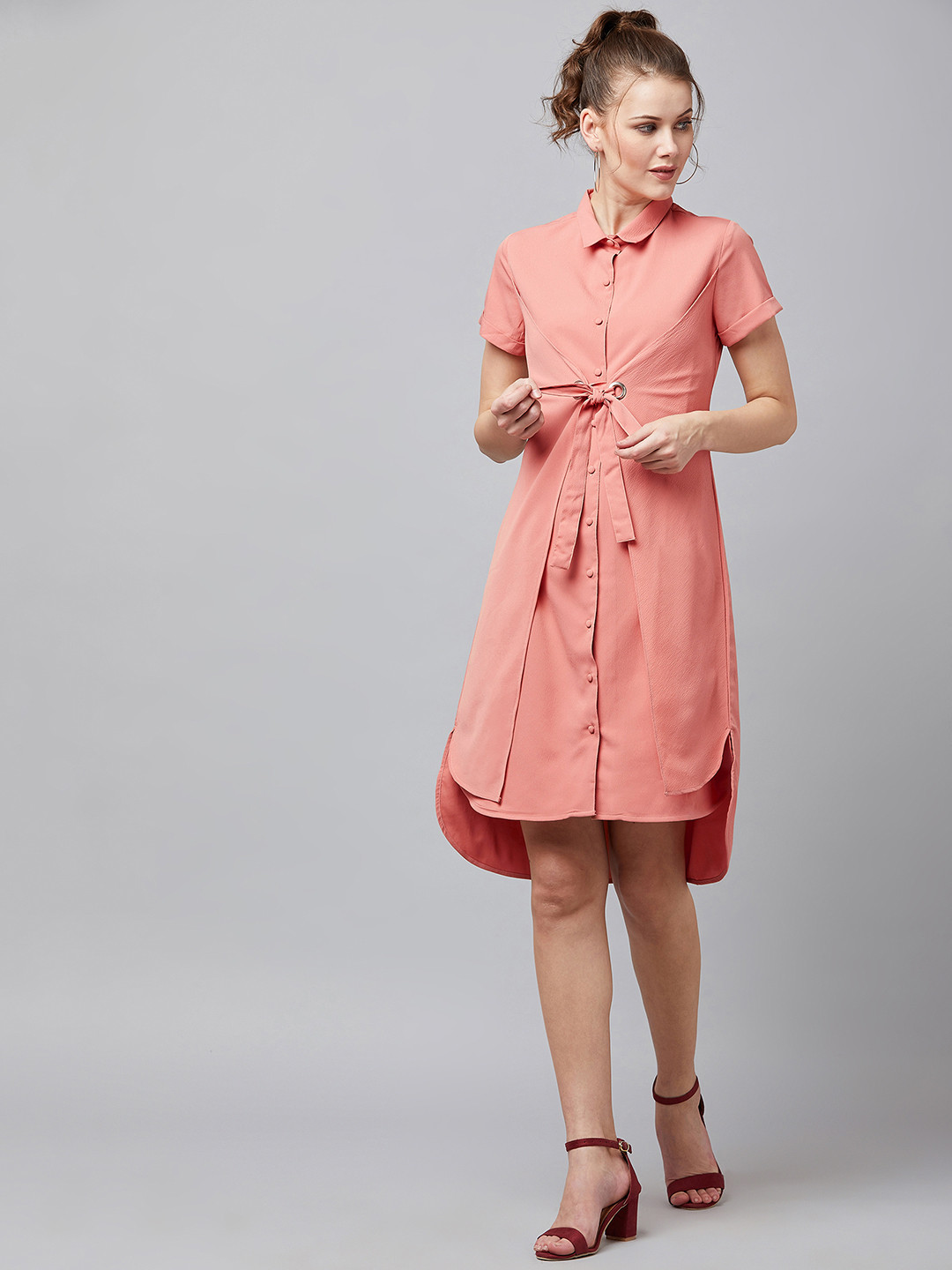 Carlton London Women Peach-Coloured Shirt Dress