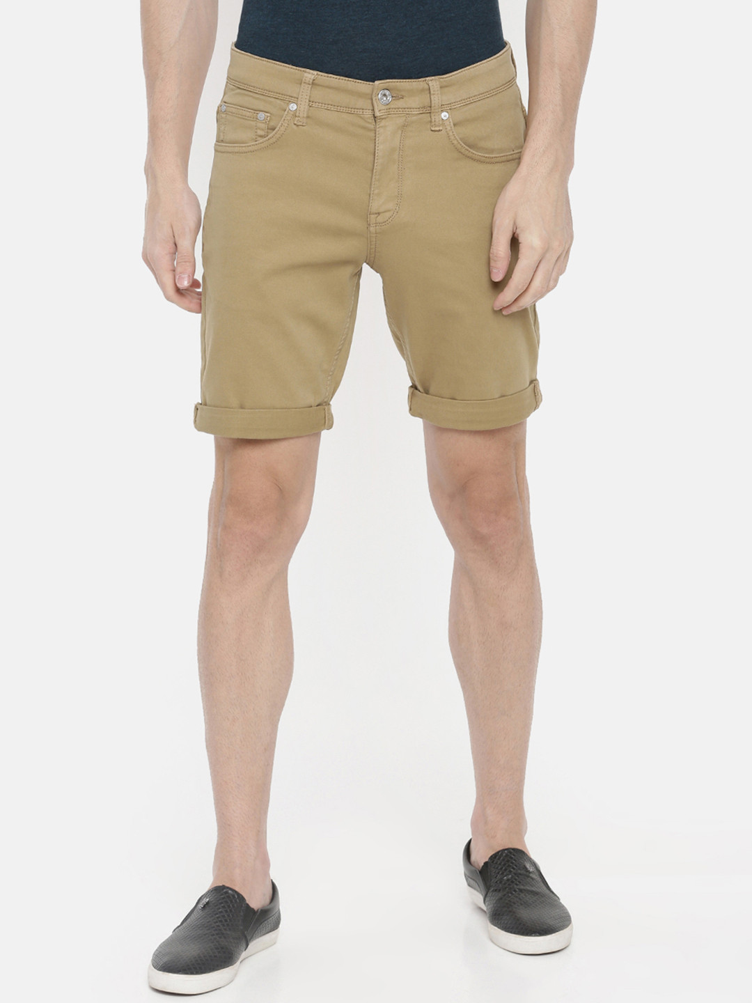 Celio Men Khaki Solid Regular Fit Regular Cotton Shorts