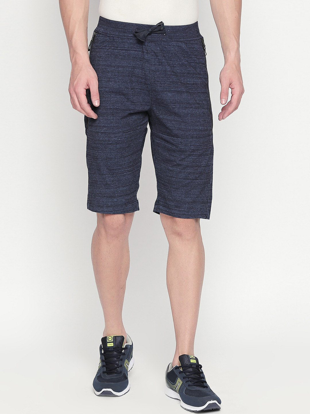 beevee Men Blue Self Design Regular Fit Sports Shorts