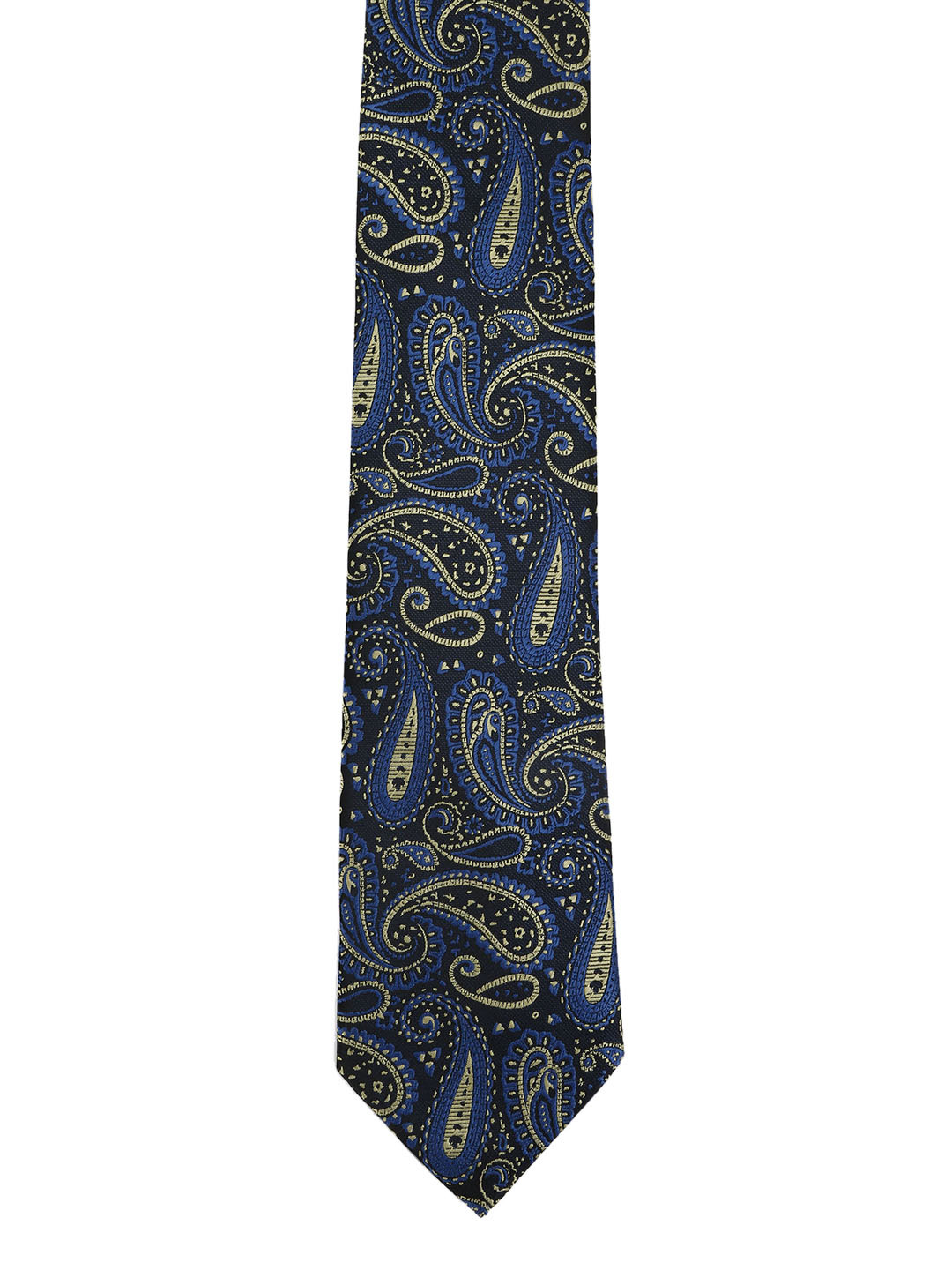 Calvadoss Navy Blue & Grey Woven Design Broad Tie