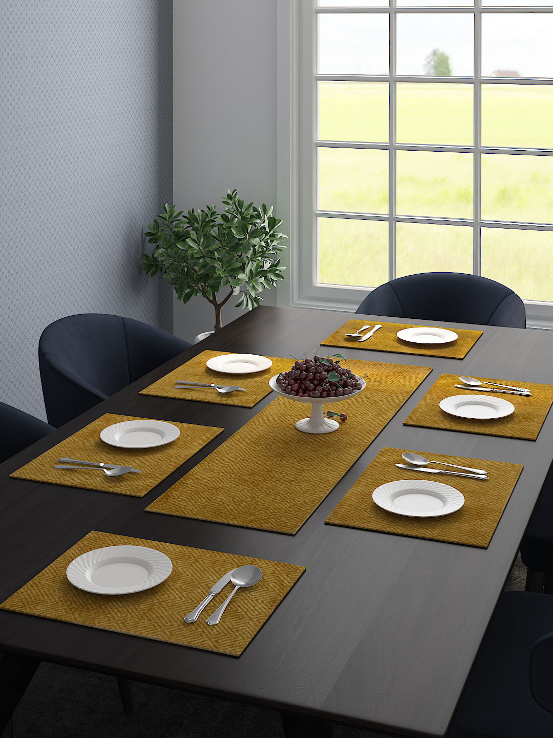 Saral Home Set Of 6 Yellow Printed Table Placemats