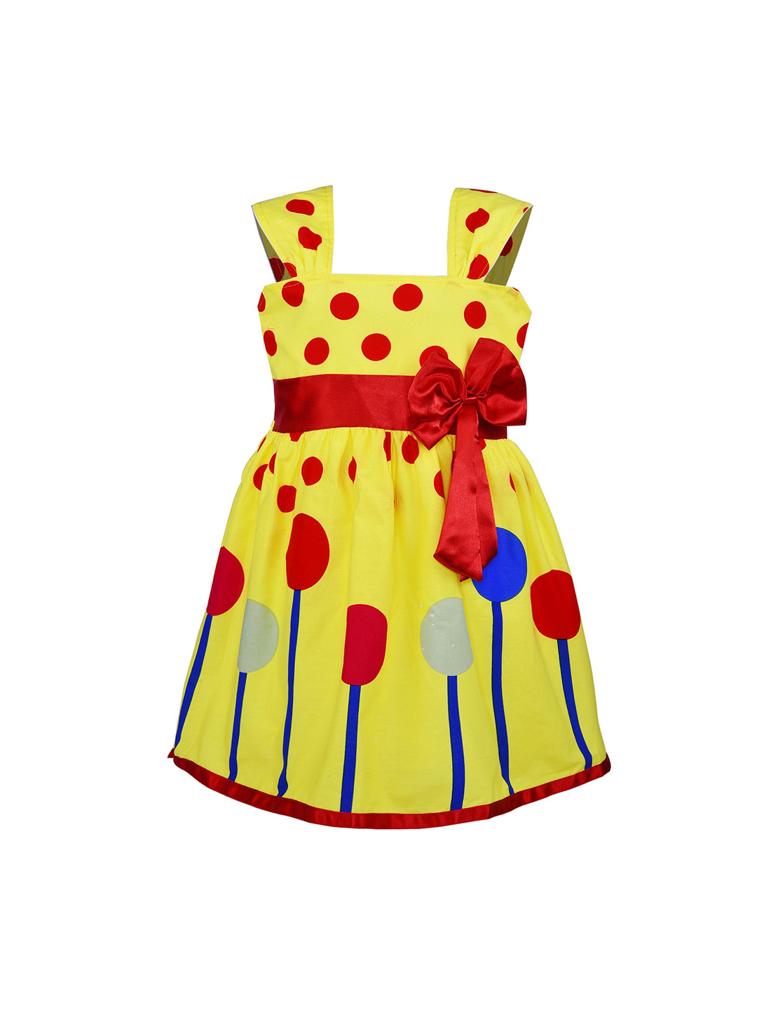 Wish Karo Girls Yellow & Red Fit and Flare Dress
