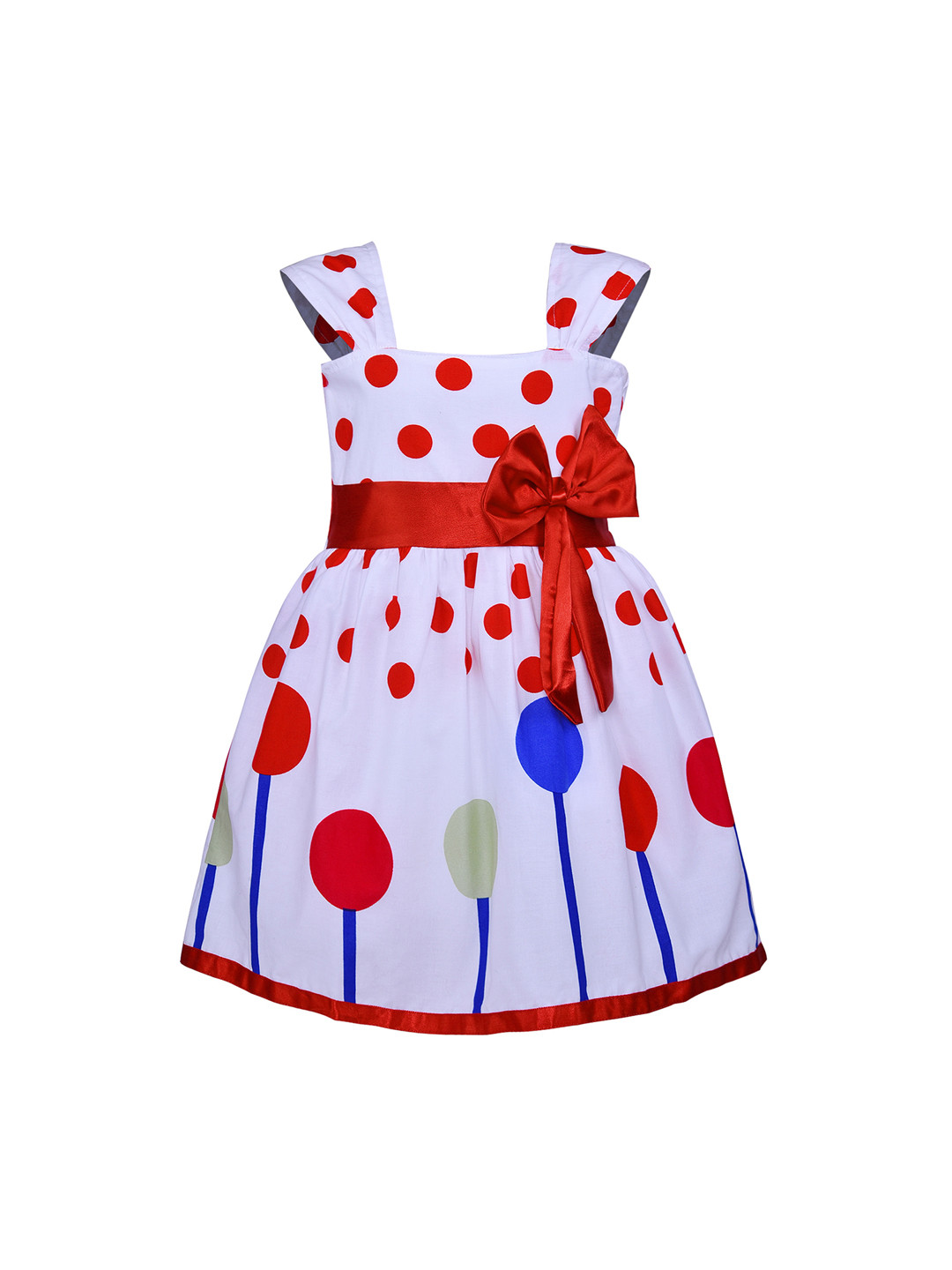 Wish Karo Girls White & Red Fit and Flare Dress
