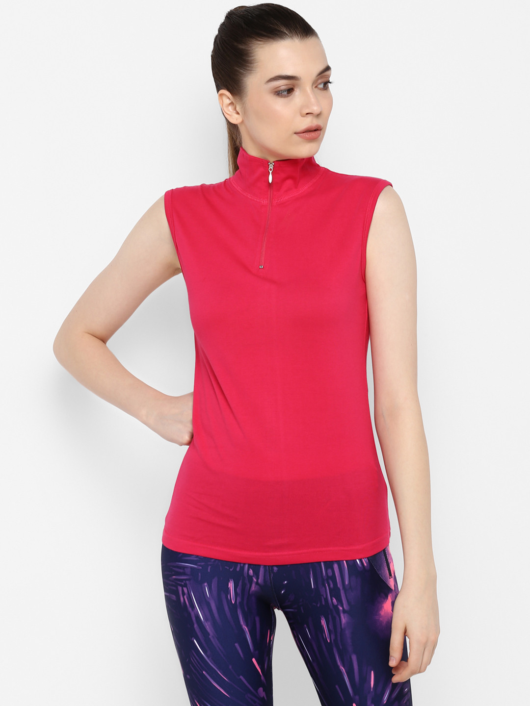 appulse Women Pink Solid High Neck T-shirt