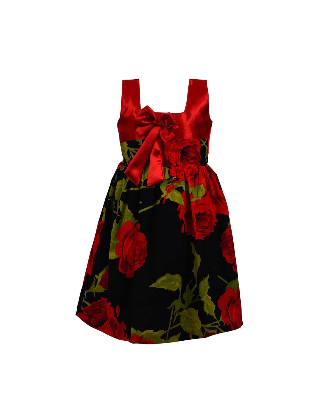 Wish Karo Girls Red & Black Fit and Flare Dress