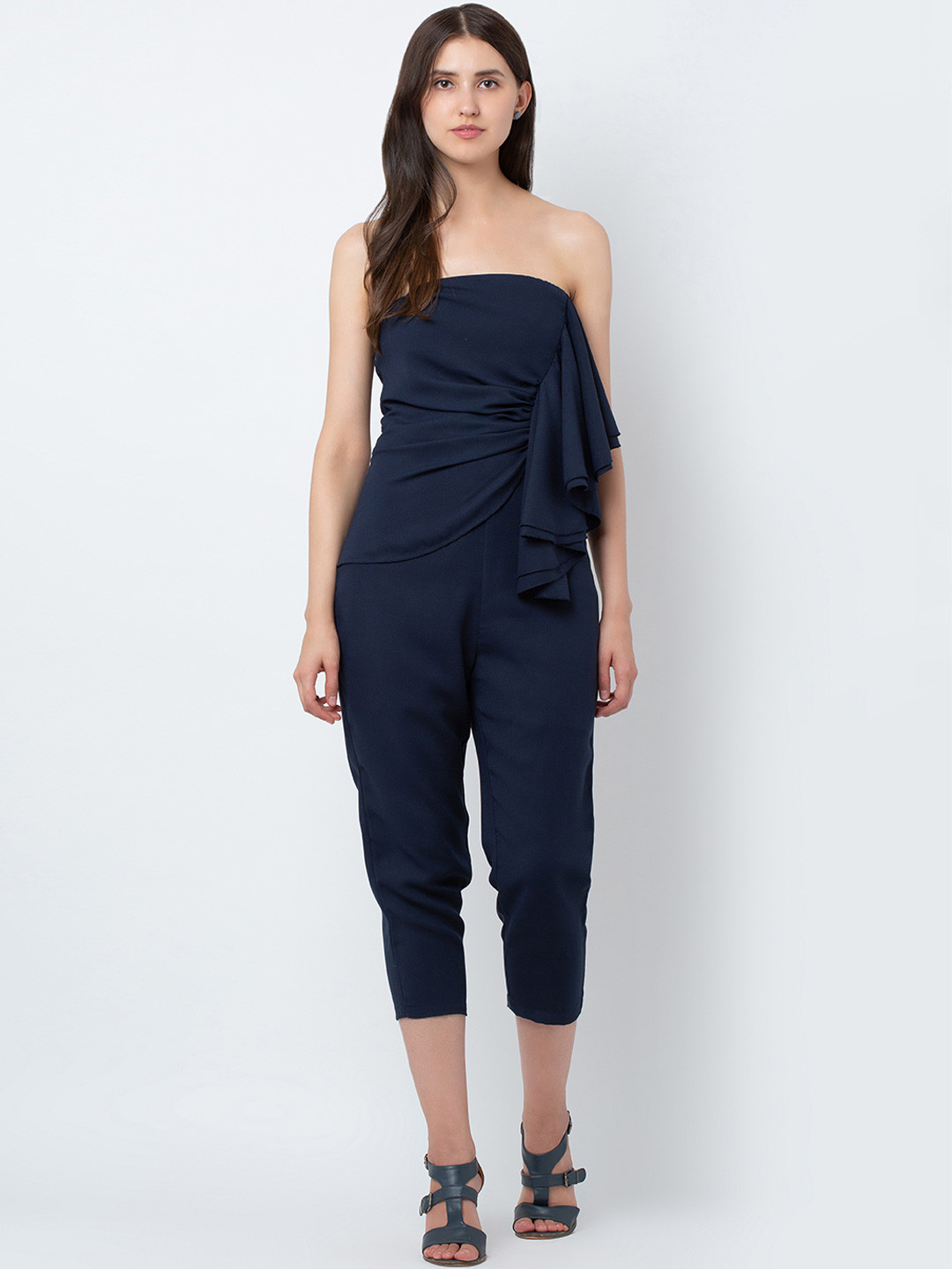 DODO & MOA Women Navy Blue Solid Capri Jumpsuit