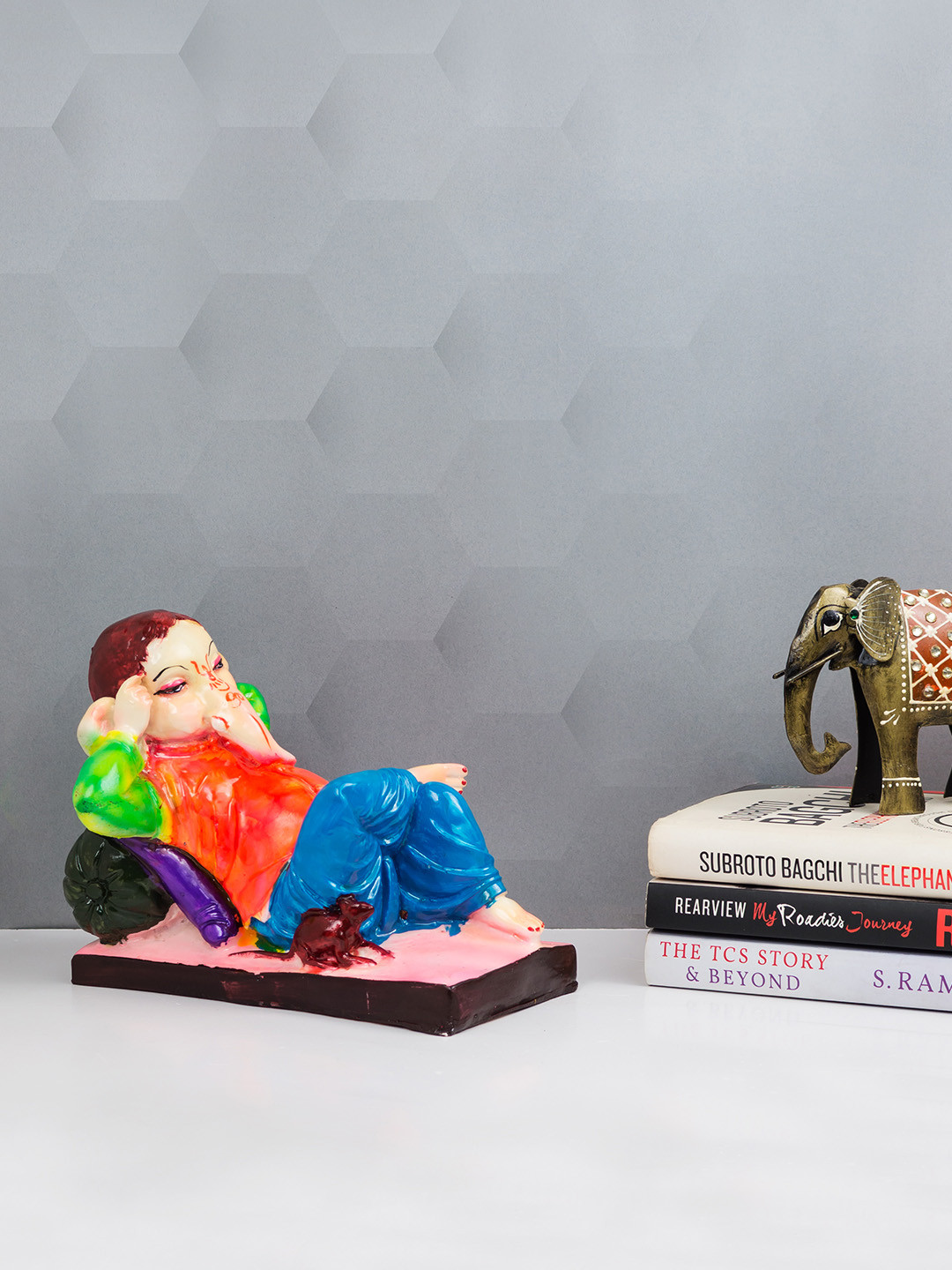 Golden Peacock Reaxling Ganesha Multicoloured Polyresin Matte Living Room Hand-Crafted Medium Showpiece - 6.1 Inches