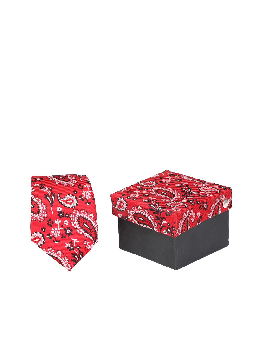 Calvadoss Red & Black Woven Design Broad Tie