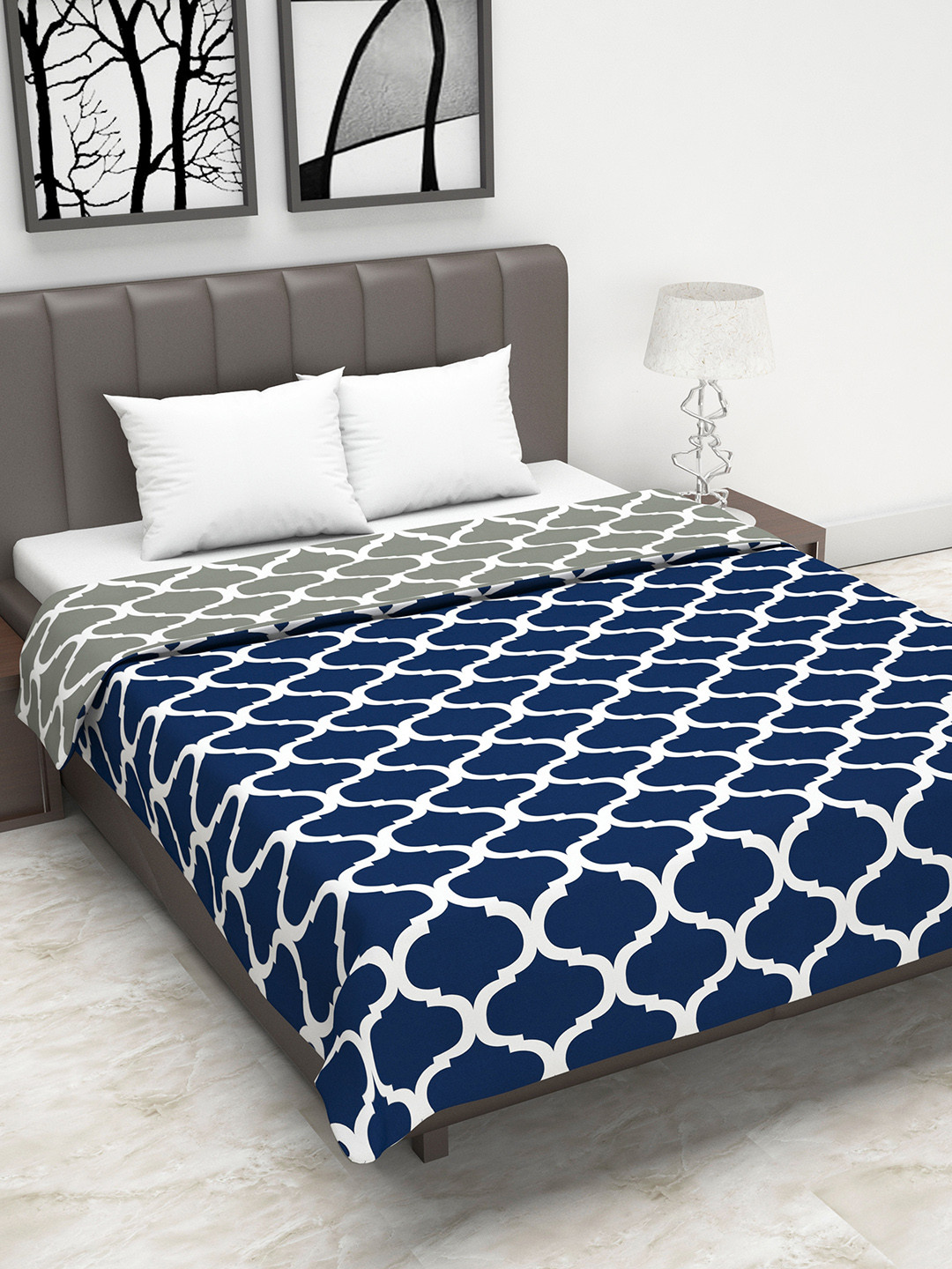 Divine Casa Blue & Grey Abstract AC Room 110 GSM Reversible Double Bed Dohar