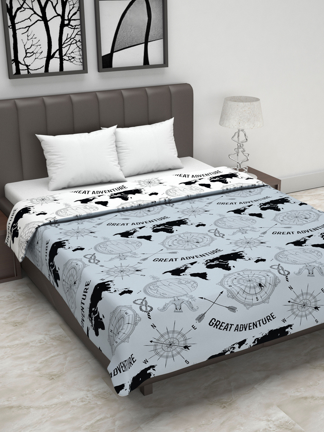 Divine Casa Charcoal & White Abstract AC Room 110 GSM Reversible Double Bed Dohar