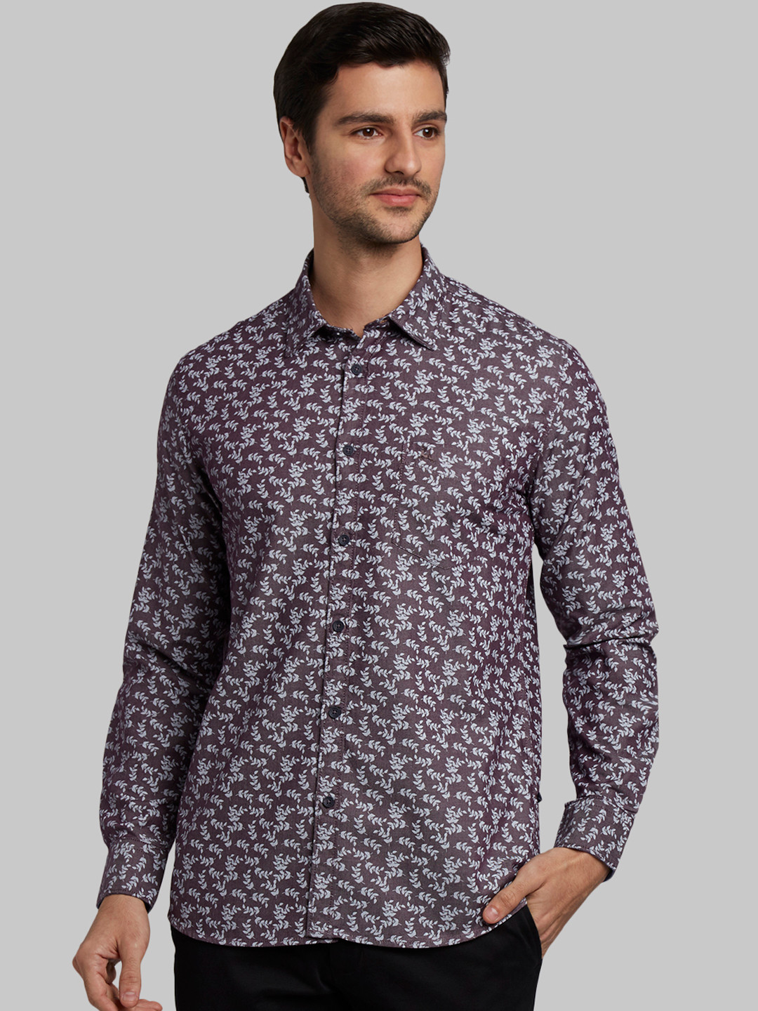 Parx Men Purple Slim Fit Printed Casual Shirt