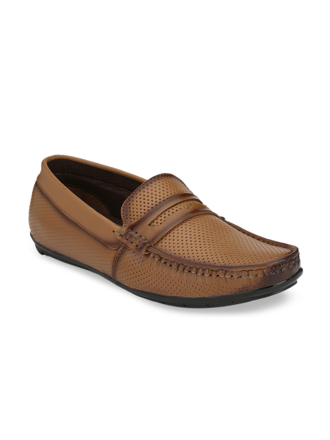 Hirels Men Tan Brown Leather Loafers