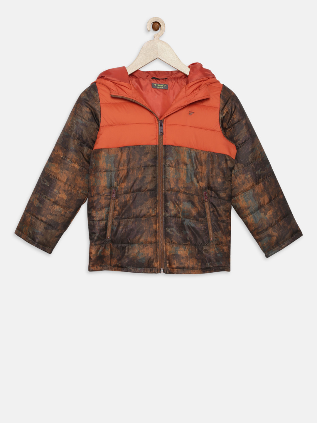 t-base Boys Rust Orange & Brown Printed Lightweight Jacket