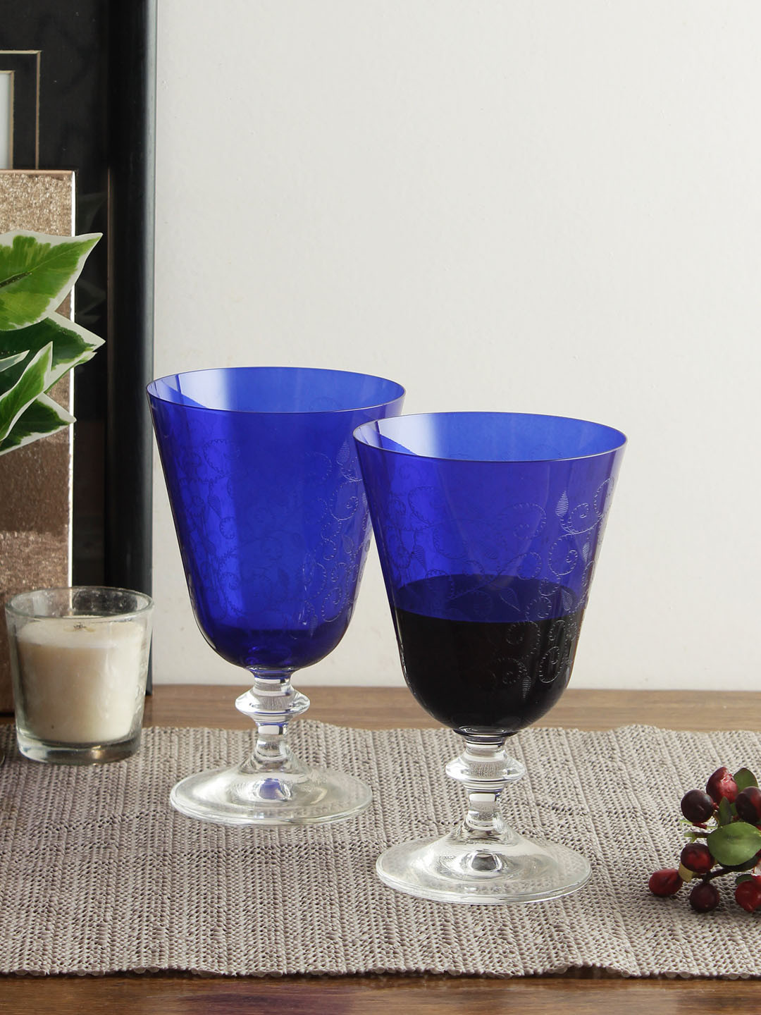 Bohemia Crystal Bella Set of 6 Dark Blue Engraved Wine Glasses 350 ml