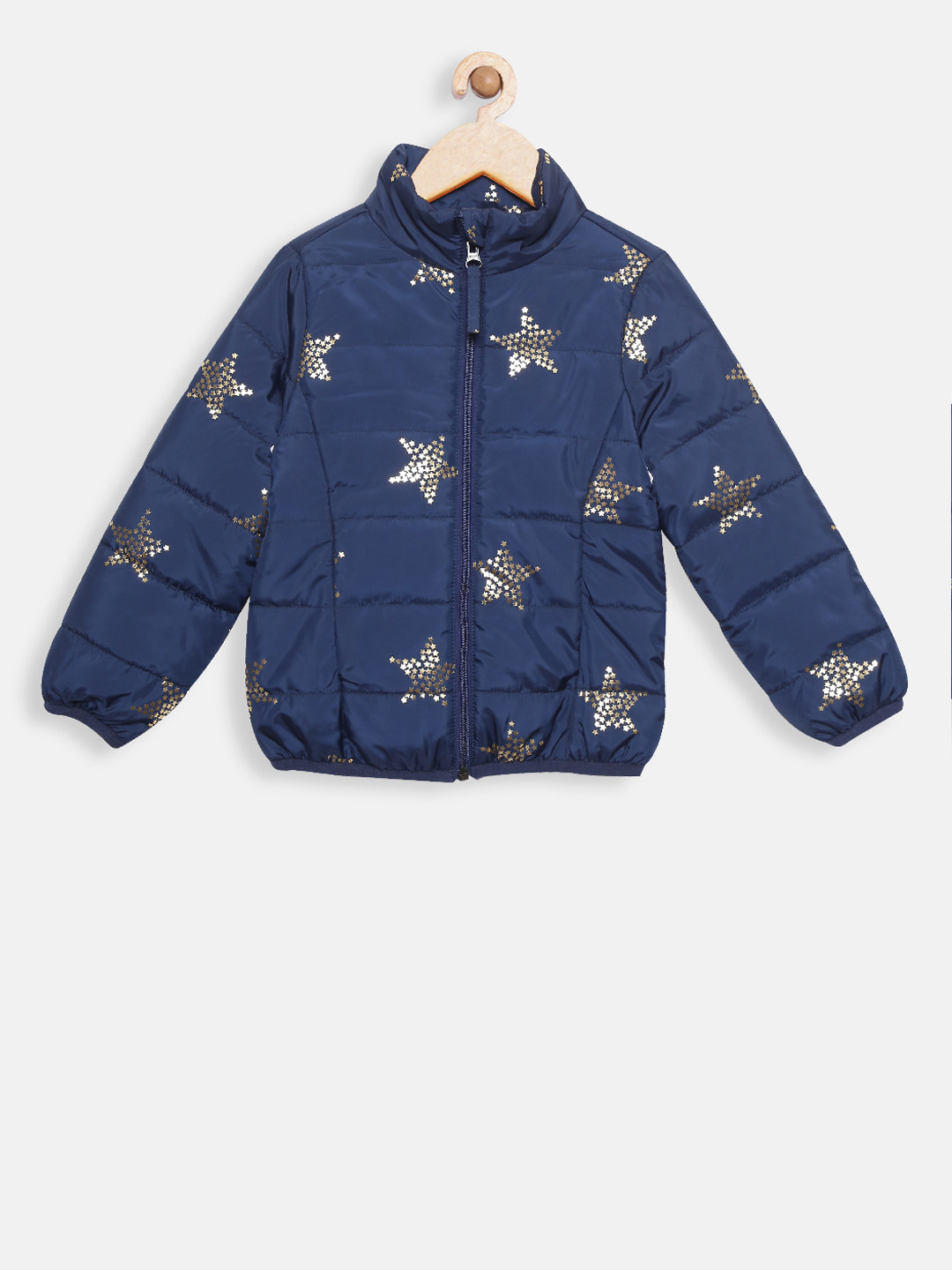 t-base Girls Navy Blue Printed Lightweight Puffer Jacket