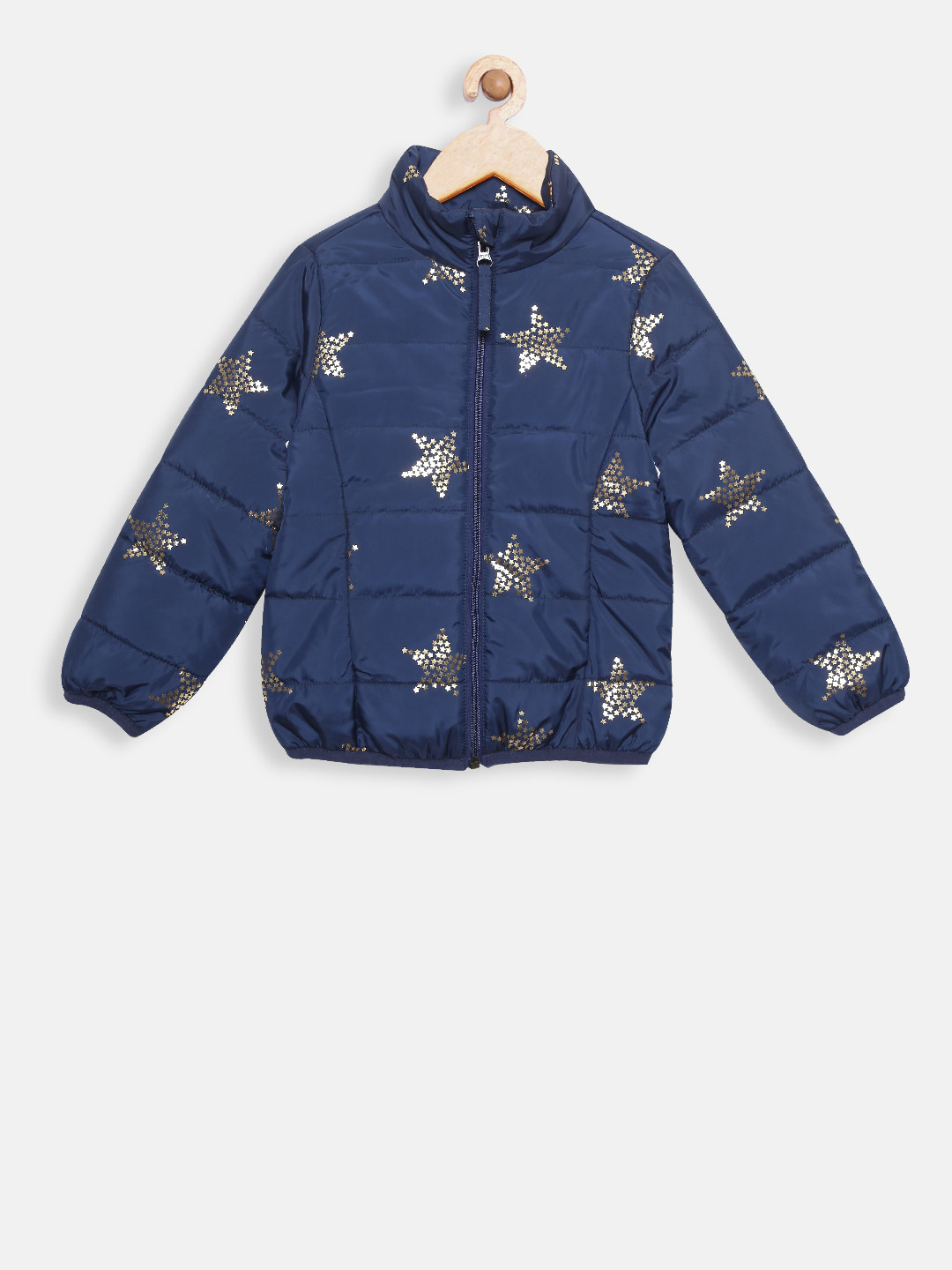 t-base Girls Navy Blue Printed Lightweight Puffer Jacket