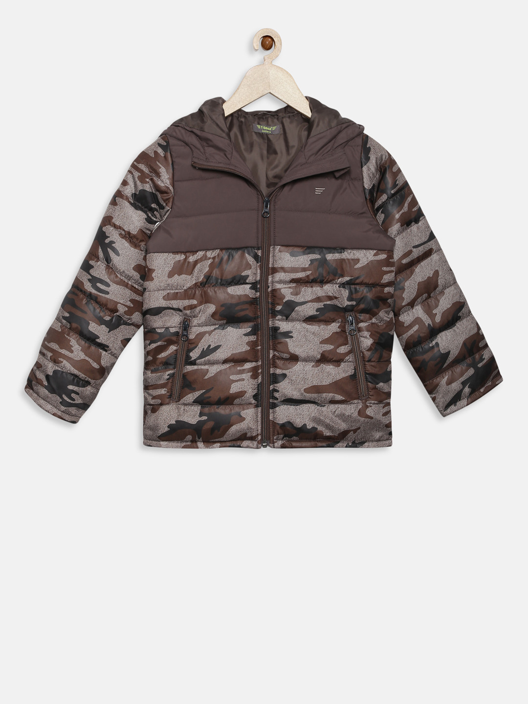 t-base Boys Brown Printed Lightweight Puffer Jacket