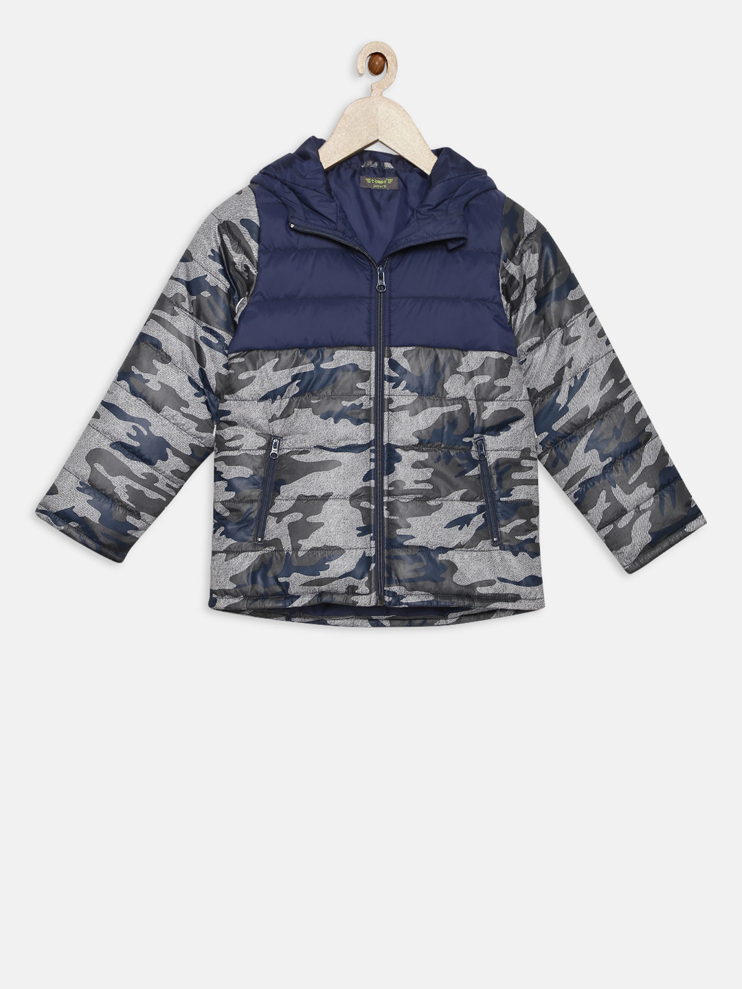 t-base Boys Navy Blue & Grey Printed Lightweight Jacket