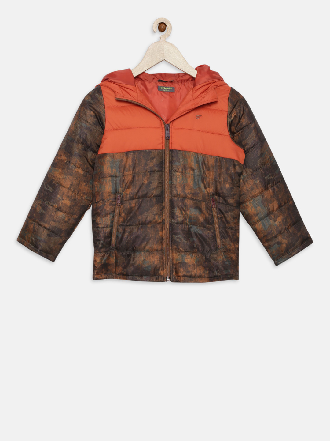 t-base Boys Brown Printed Lightweight Puffer Jacket