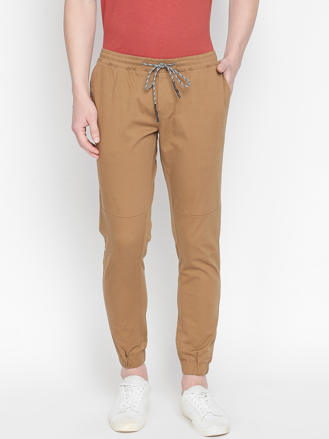 Basics Men Khaki Tapered Fit Solid Joggers
