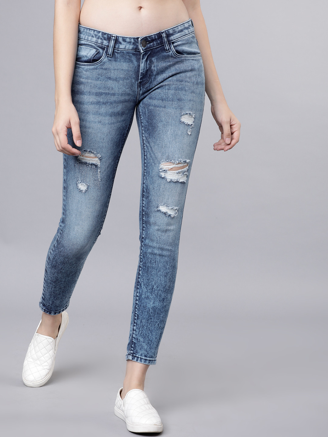 Tokyo Talkies Women Blue Super Skinny Fit Mid-Rise Mildly Distressed Jeans