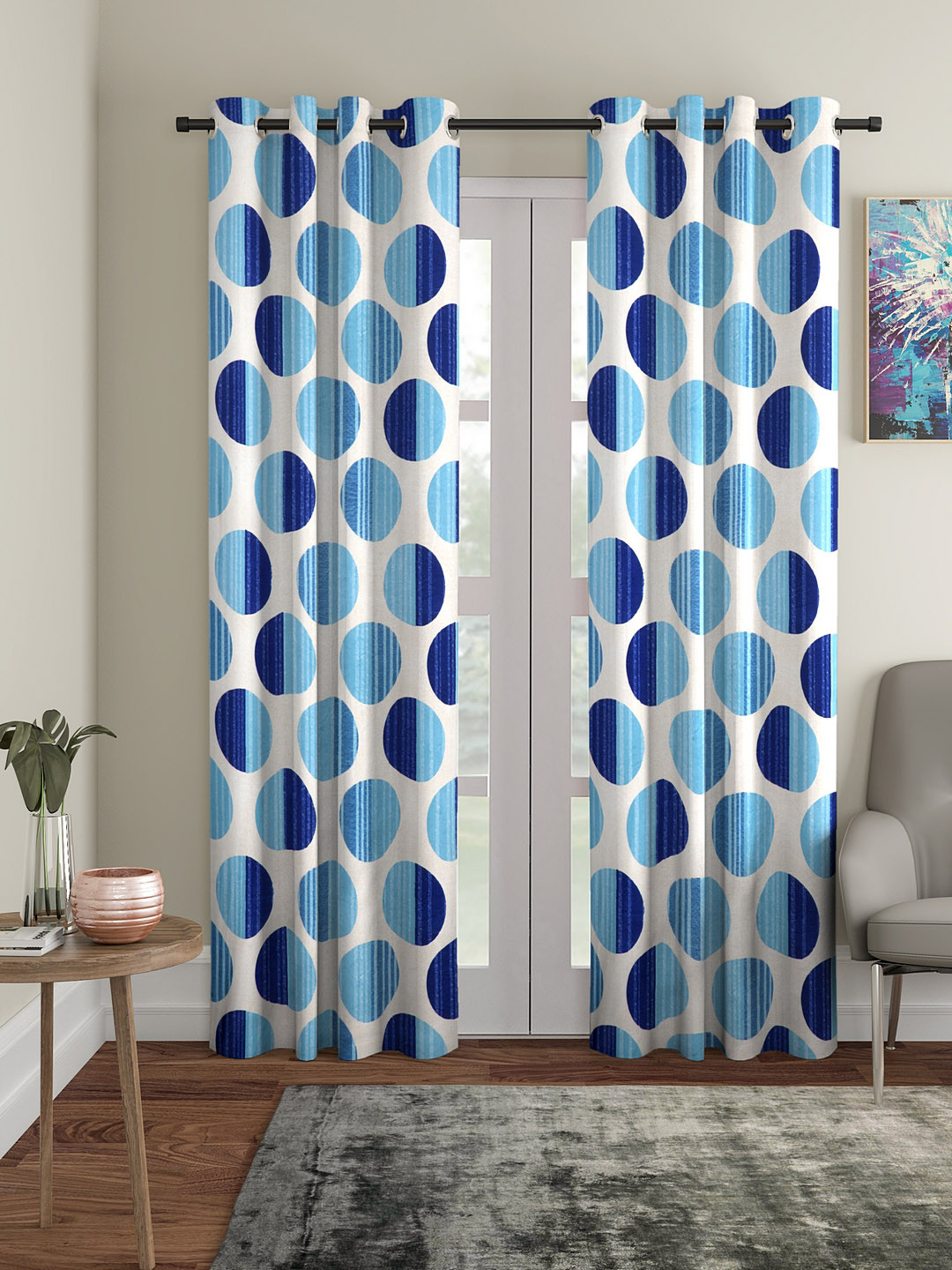 Cortina Blue & Off-White Set of 2 Door Curtains