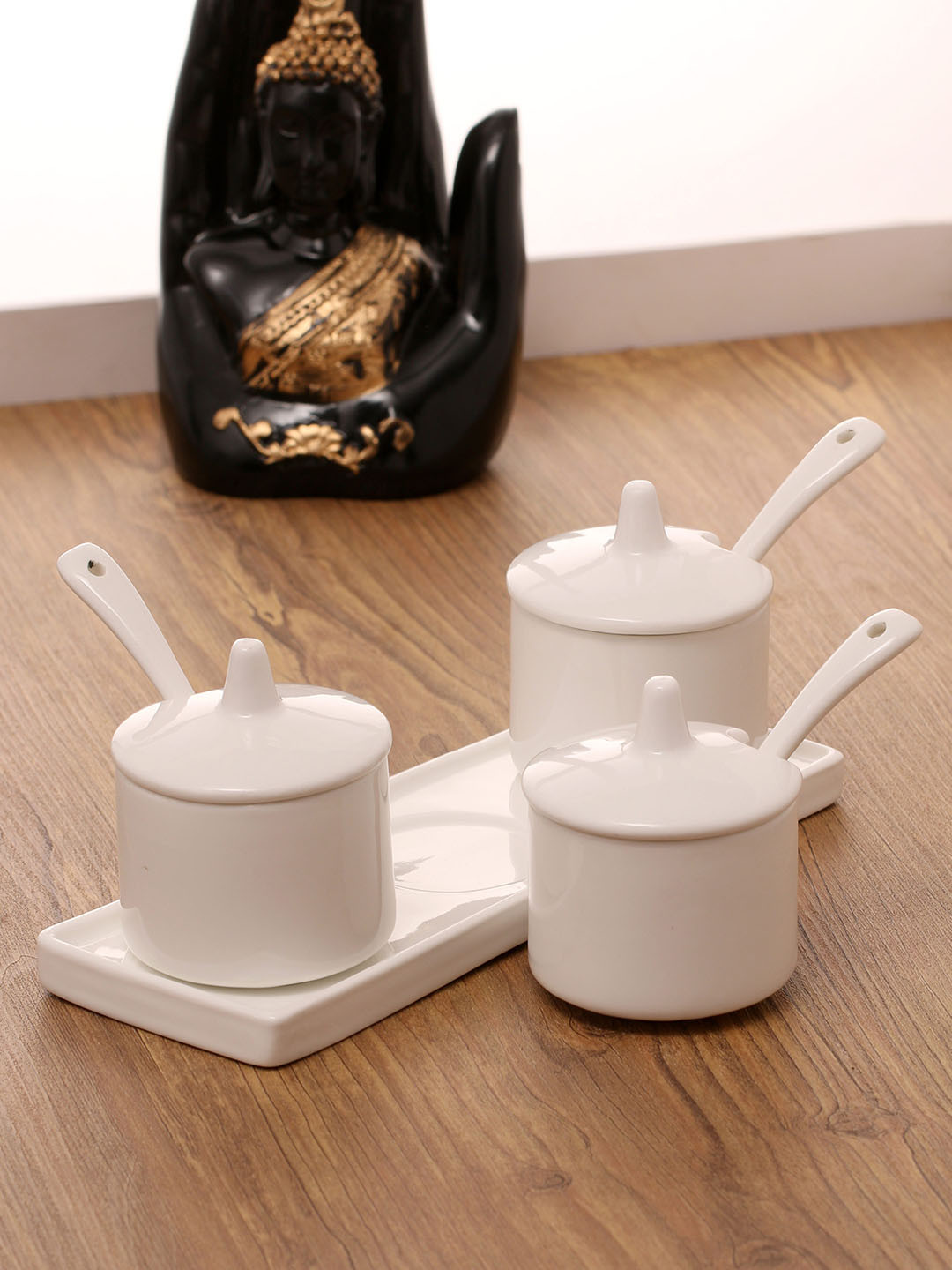 Clay Craft Basics White Ceramic Dishwasher Safe 3 Piece Clip-On Canister
