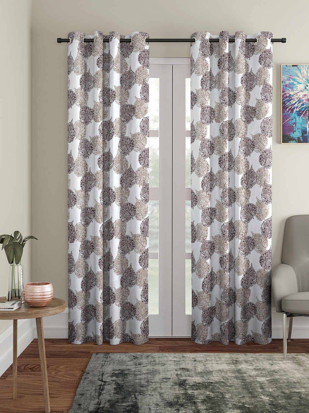Cortina Set of 2 Leaf Printed Door Curtains