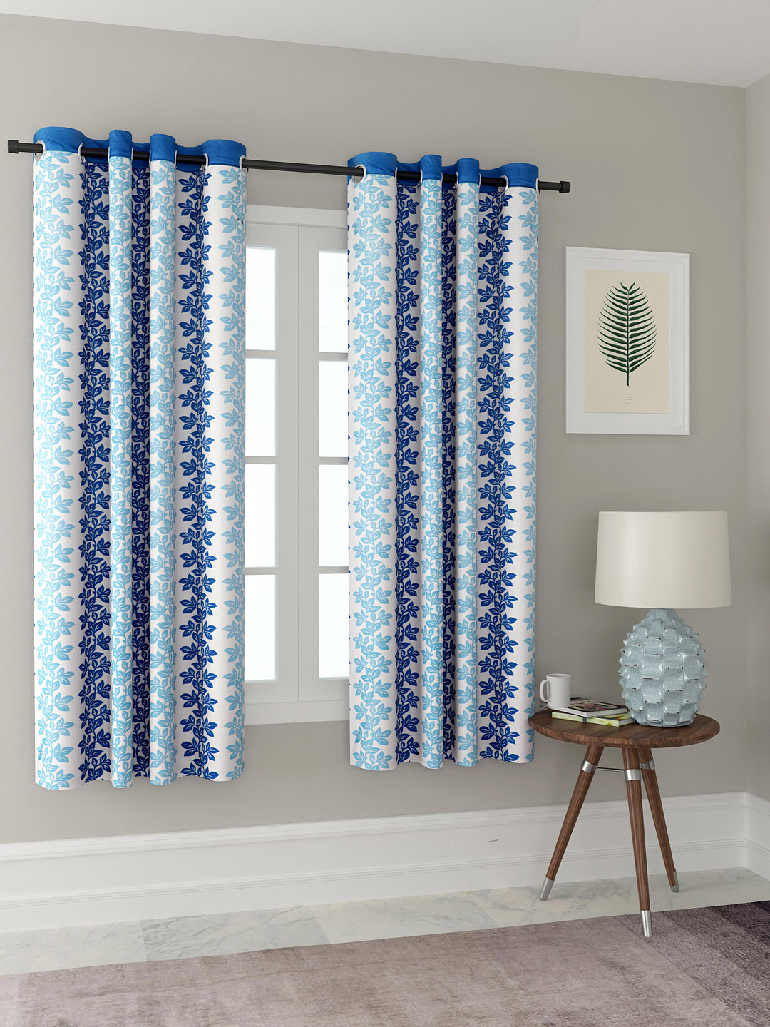 Cortina Set of 2 Blue & White Printed Window Curtains