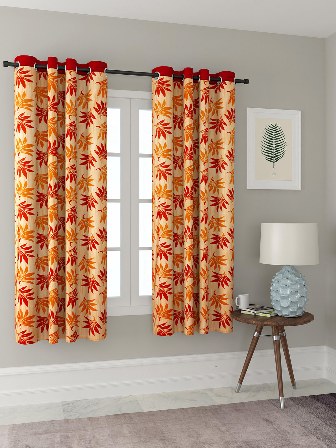 Cortina Set of 2 Orange Printed Window Curtains