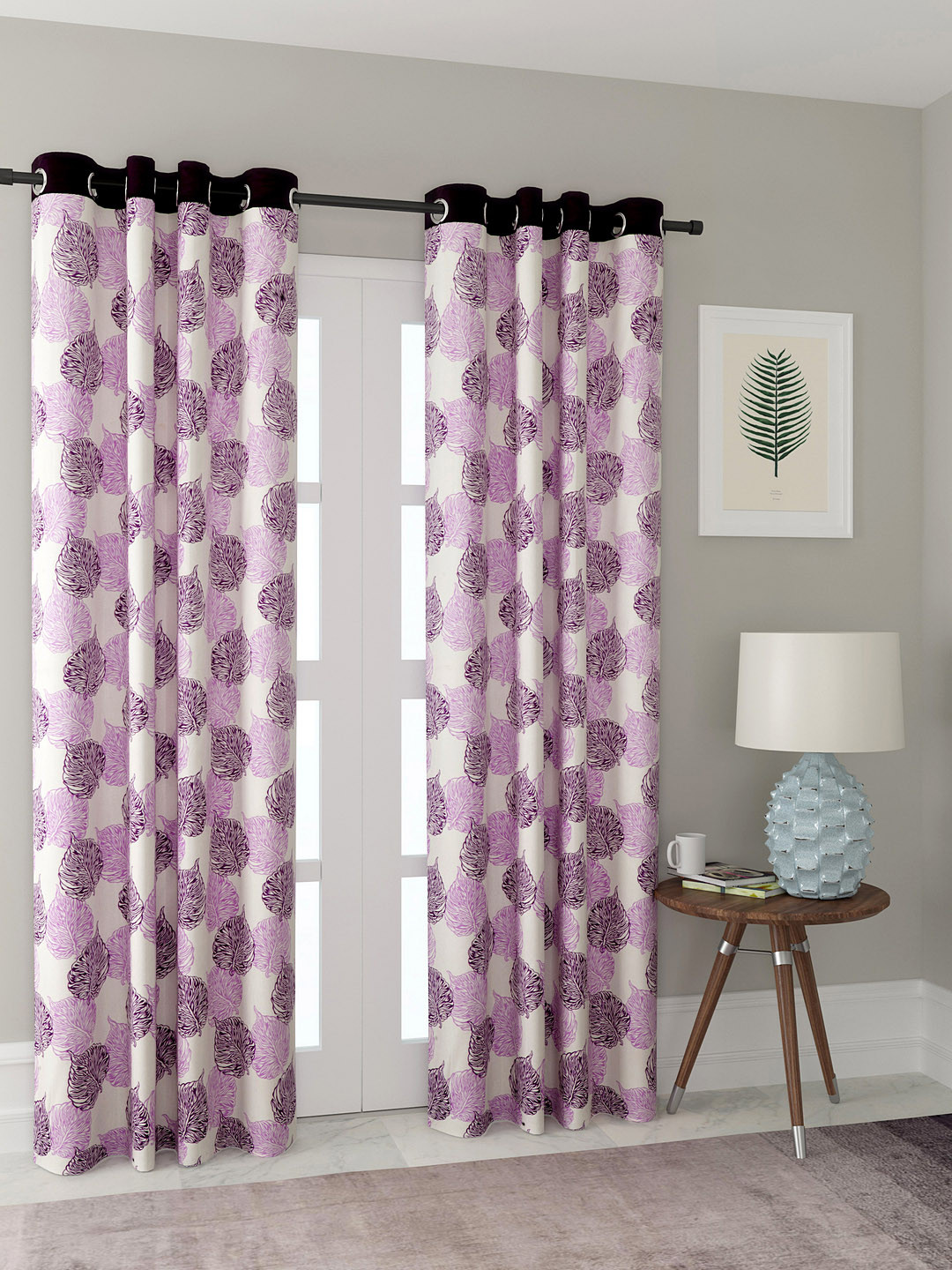 Cortina Set of 2 Purple & White Printed Long Door Curtains