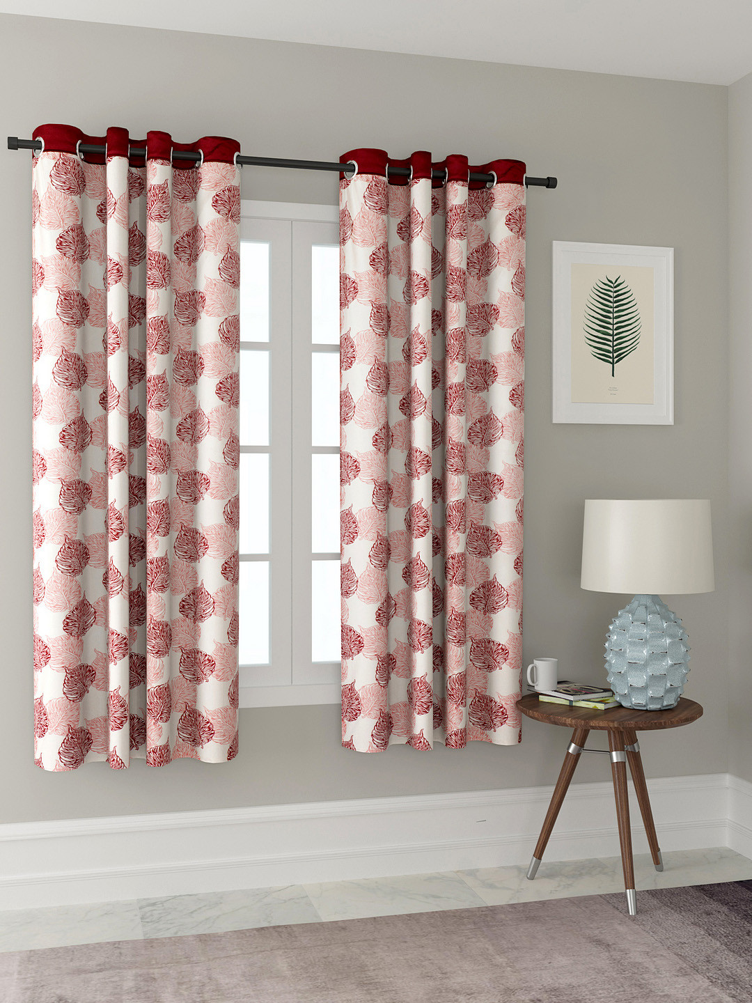 Cortina White & Maroon Set of 2 Window Curtains