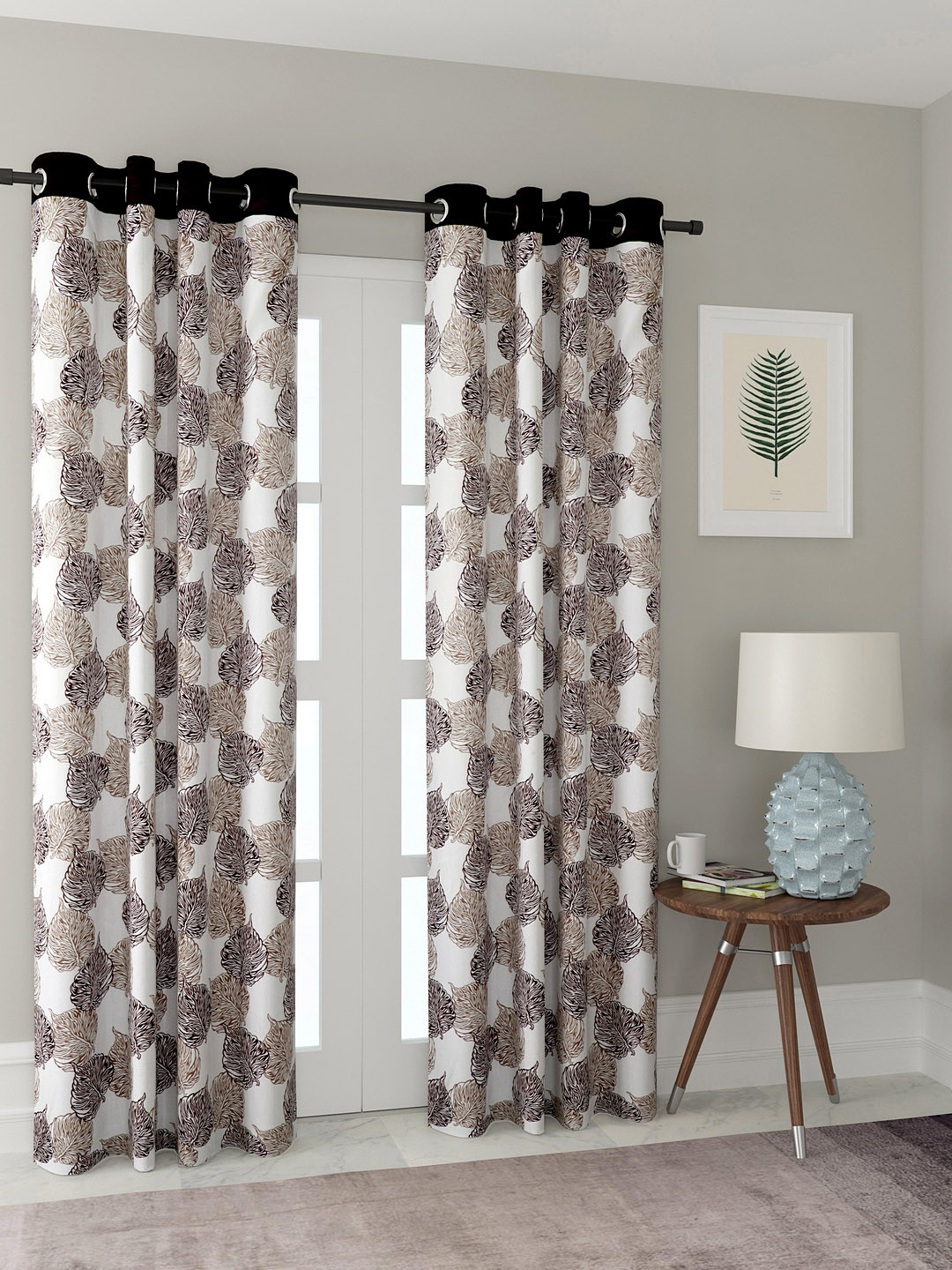 Cortina White & Brown Set of 2 Long Door Curtains
