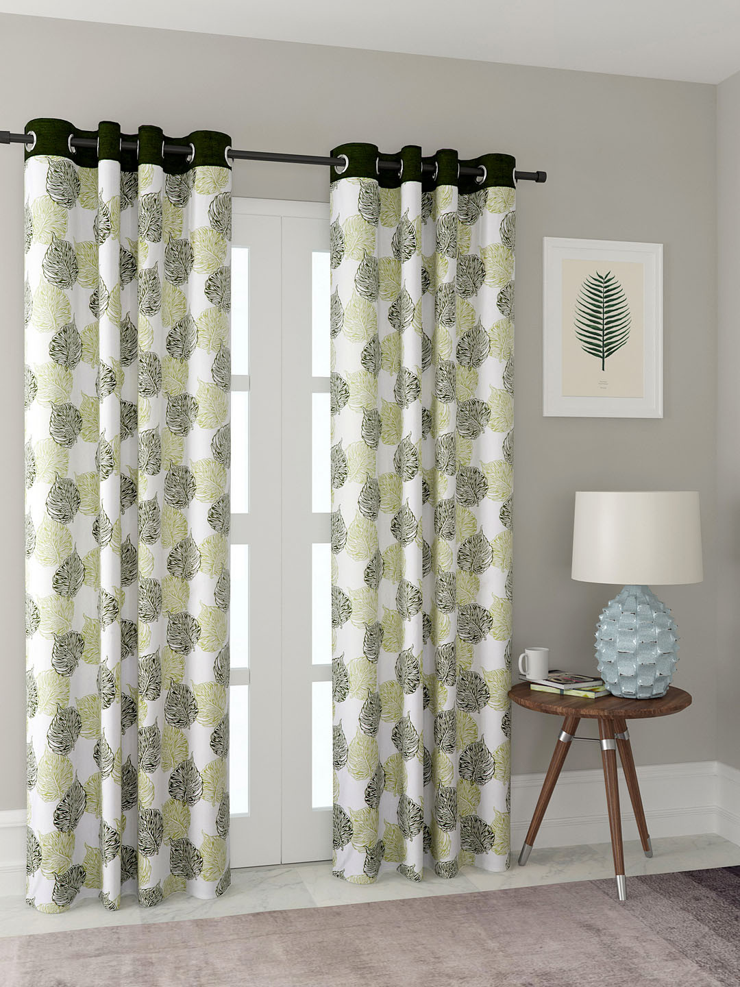Cortina White & Green Set of 2 Door Curtains