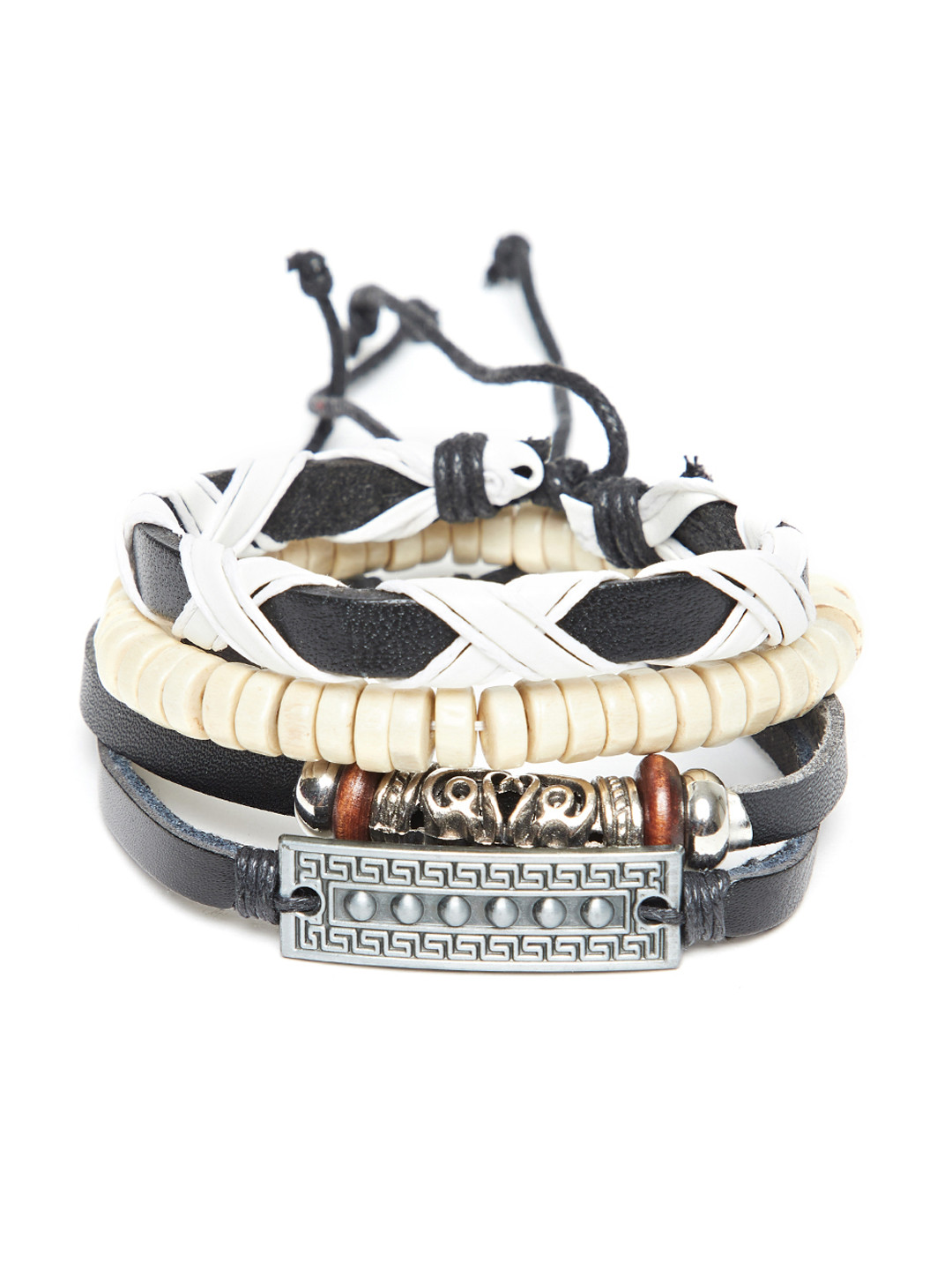 Alvaro Castagnino Men Black & Off-White Leather Multistrand Bracelet